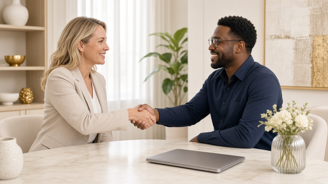 Client and Digital Media Space designer shaking hands